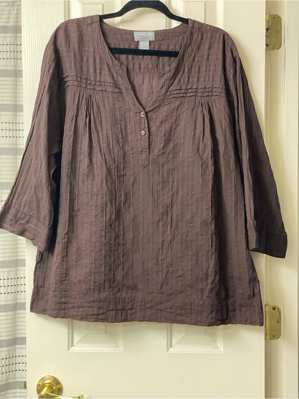 Company One Woman Cotton Brown Pintuck Split-Neck Tunic Top Size 3X